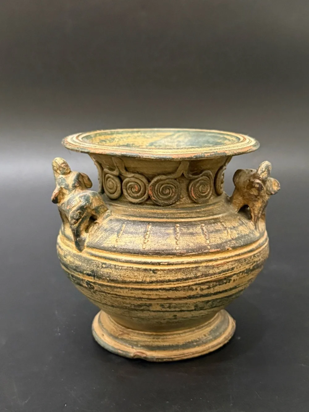 Pair of Vintage Asian Pottery Elephant Details 4.25” Vase